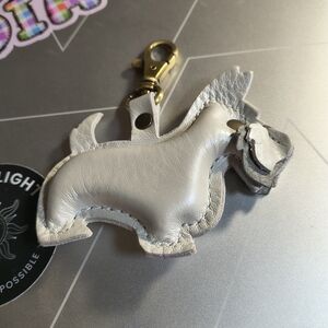 Portland Leather Cream Dog Keychain with Gold Clasp